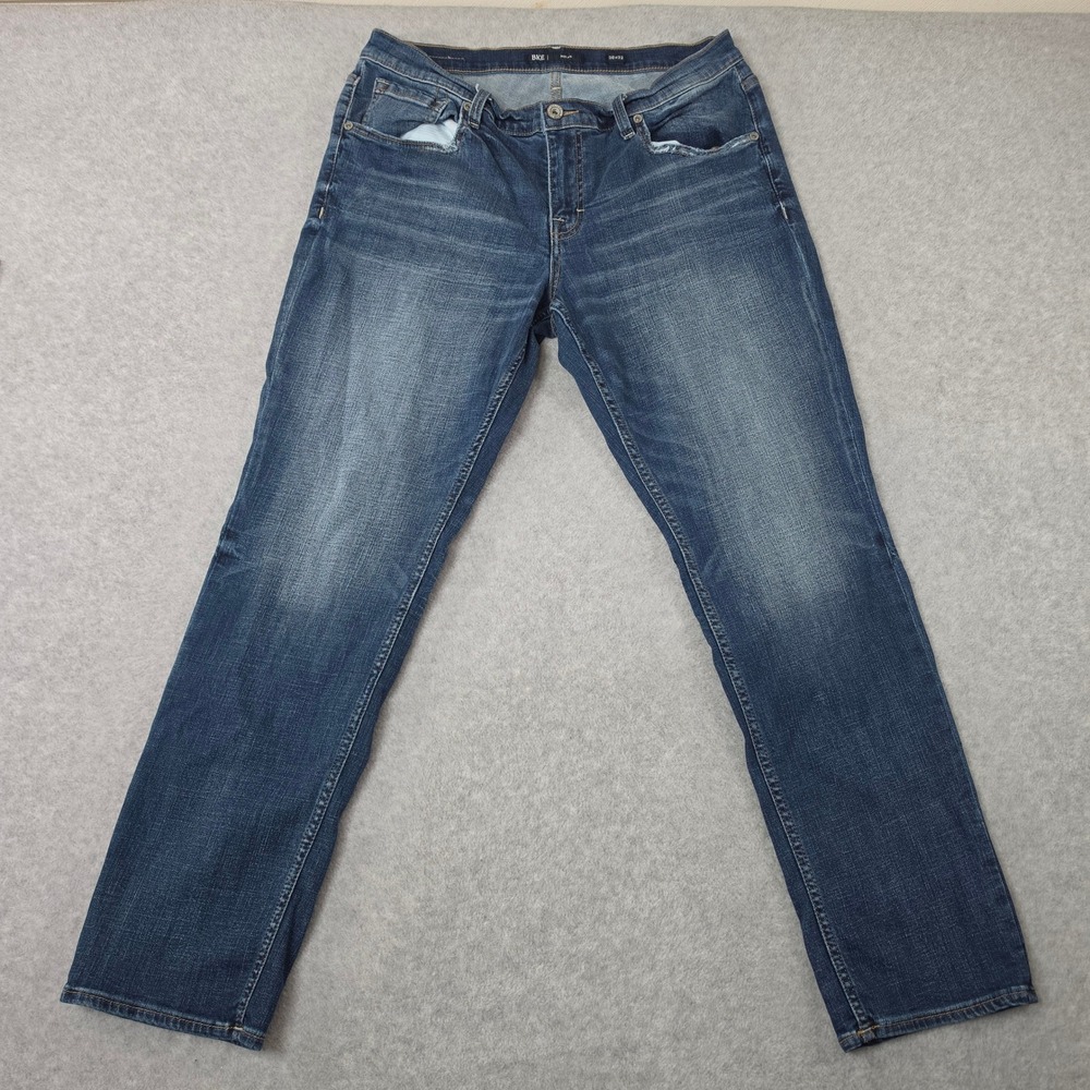 BKE Nolan Straight Leg Jeans Mens 36x32 Medium Wash Distressed Stretch Denim